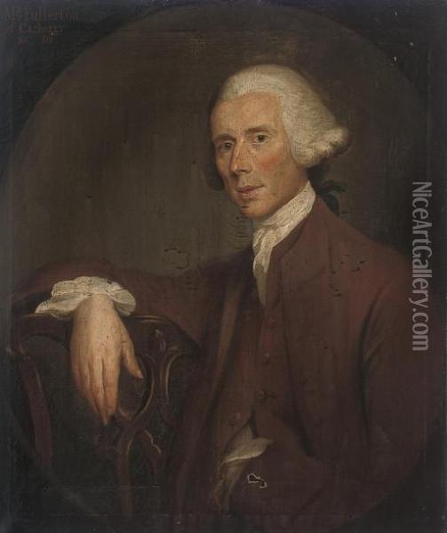 Portrait Of Mr Fullerton Of Carberry, Half-length, Seated, In A Brown Coat And Waistcoat, In A Feigned Oval Oil Painting - David Allan