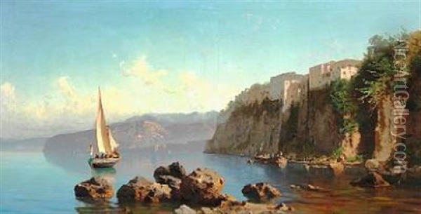 Coastal Scene Near Sorrento Oil Painting - Alessandro la Volpe