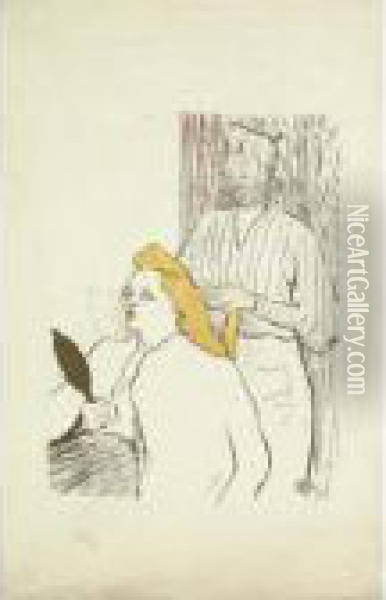 Le Coiffeur (w. 15) Oil Painting - Henri De Toulouse-Lautrec