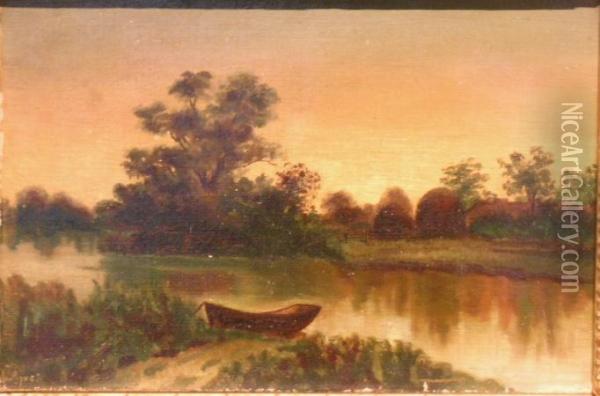 River Scene With Boat Oil Painting - Emma Lane