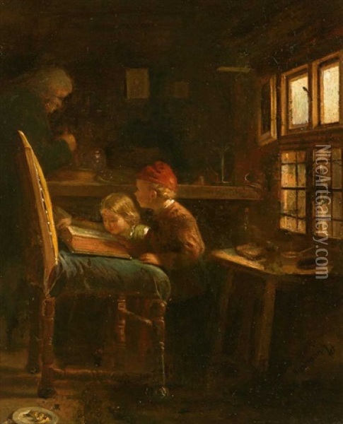 Zwei Kinder Lesen In Einem Folianten Oil Painting - August Heinrich Niedmann