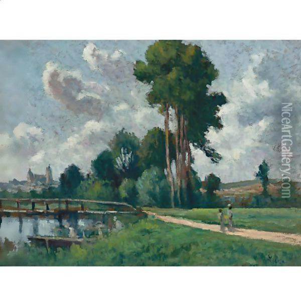 Auxerre, Paysage Au Bord De La Riviere Oil Painting - Maximilien Luce
