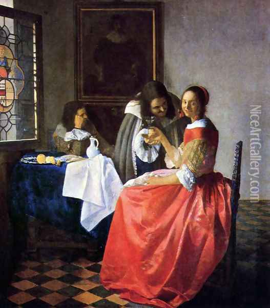 The Girl with a Wine Glass Oil Painting - Jan Vermeer Van Delft