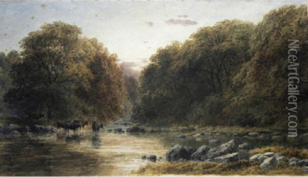 River Pastoral, Evening Oil Painting - John Steeple