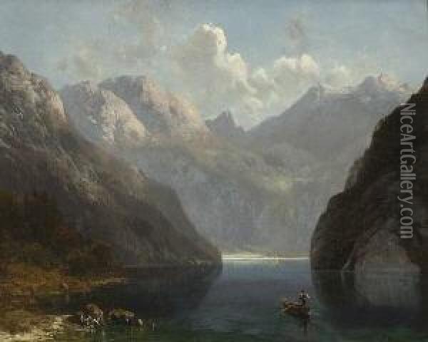Blick Auf Den Konigssee. Oil Painting - Ludwig Correggio