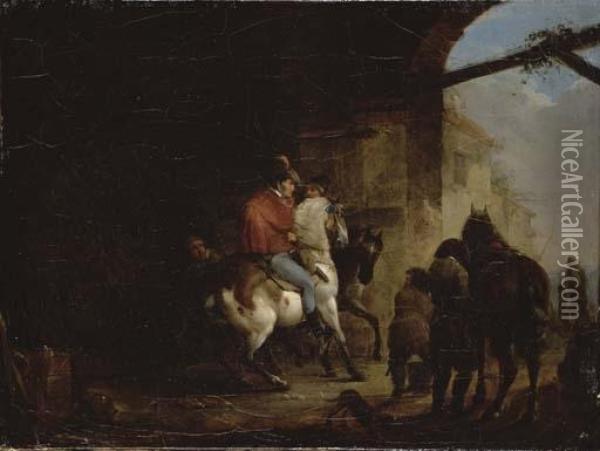 Cavaliers Sous Un Passage Voute Oil Painting - Louis Leopold Boilly