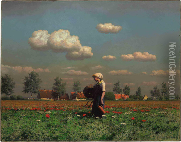 A Girl In A Field Of Poppies Oil Painting - Paul-Wilhelm Keller-Reutlingen