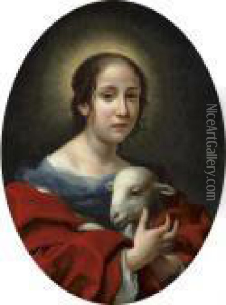 The Artist's Wife, Teresa Bucherelli, As Saint Agnes Oil Painting - Carlo Dolci