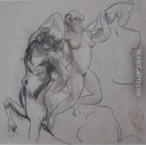 Nude And Satyr Oil Painting - Henry George Keller