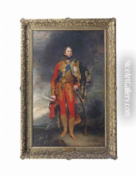 Portrait Of Ernest Augustus I (1771-1851), Duke Of Cumberland And Later King Of Hanover (1837-1851), Full-length, In The Uniform Of A British General Officer Of Hussars, With The Blue Sash And Breast Star Of The Order Of The Garter Oil Painting - William Owen