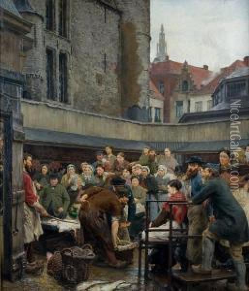Deoude Vismarkt Te Antwerpen Oil Painting - Edgard Farasyn