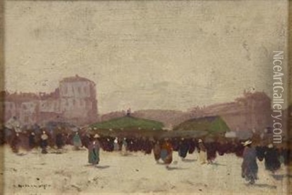 French Market Scene With Figures Oil Painting - Luigi Loir