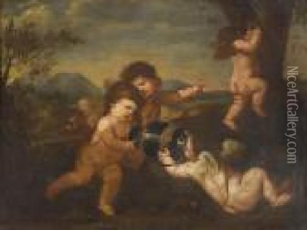 Scherzo Di Quattro Putti Alati Oil Painting - Nicolas Poussin