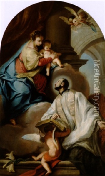 La Madonna Col Bambino Appare A Un Santo Oil Painting - Giambettino Cignaroli