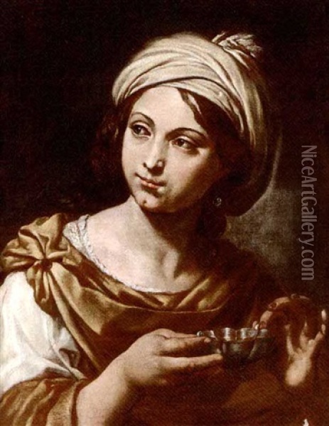 A Girl Holding A Dish Oil Painting - Carlo Cignani