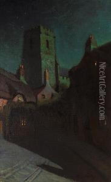 Moonlight On A Medieval Village Oil Painting - Charles Rollo Peters