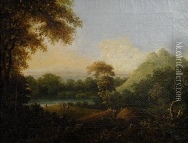 An Extensive River Landscape With Distant Castle Oil Painting - Richard Wilson