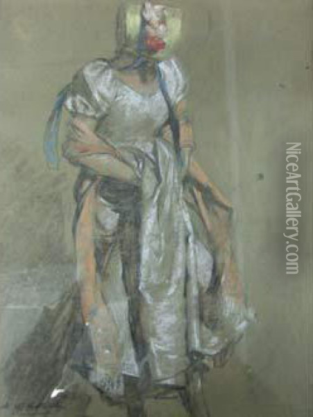 Jeune Femme Debout Au Chapeau Jaune Oil Painting - Antoine Calbet