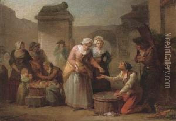 A Market Scene Oil Painting - Jerome Preudhomme
