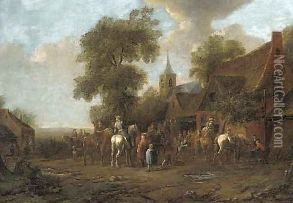 A village fair with travellers outside an inn Oil Painting - Barent Gael
