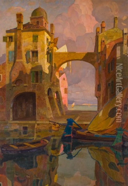 Scorcio Di Chioggia Oil Painting - Angelo Pavan