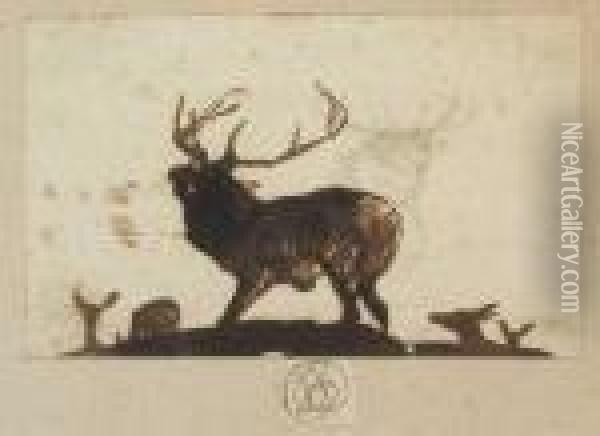 Study Of A Stag With Herd Of Deerbeyond Oil Painting - Landseer, Sir Edwin