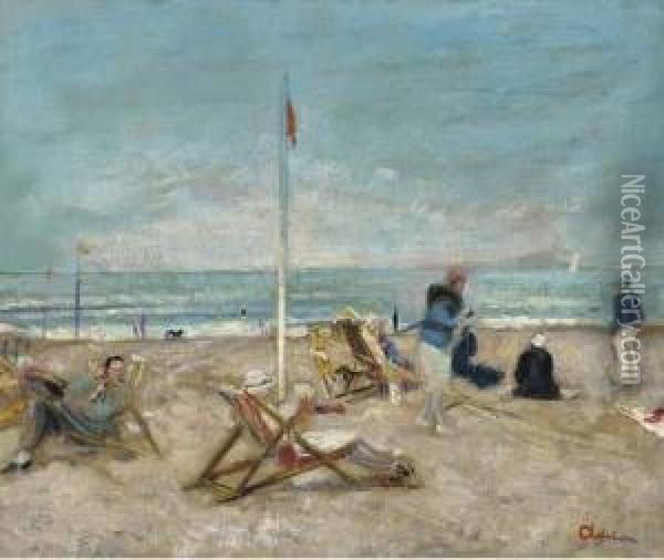 Sur La Place A Deauville Oil Painting - Lucien Adrion