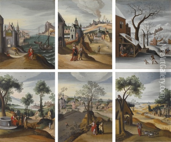 Series Of Six Landscapes Representing Months Of The Year, With Scenes From The Infancy Of Christ And Parables From The Gospels Oil Painting - Abel Grimmer