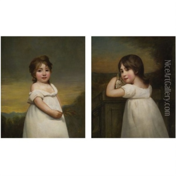 Portraits Of Girls Standing In A Landscape (pair) Oil Painting - John Watson Gordon