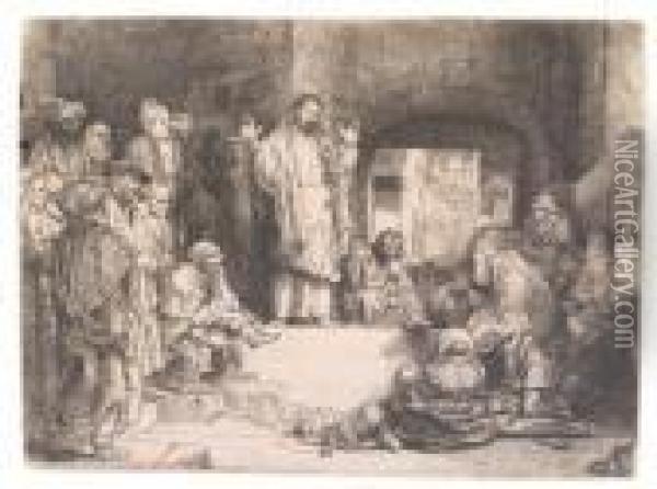 Christ Preaching (la Petite Tombe). Oil Painting - Rembrandt Van Rijn