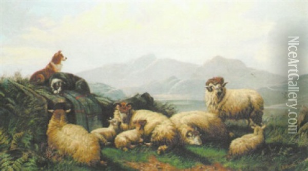 Minding The Flock Oil Painting - John W. Morris