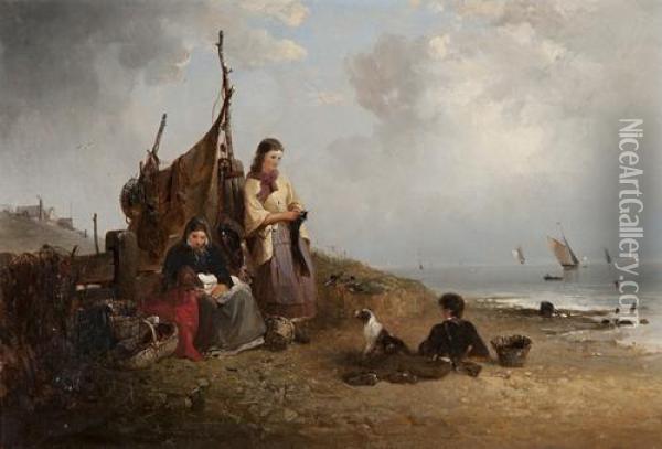 Waiting For The Boats At Pakefield Oil Painting - Edward Robert Smythe