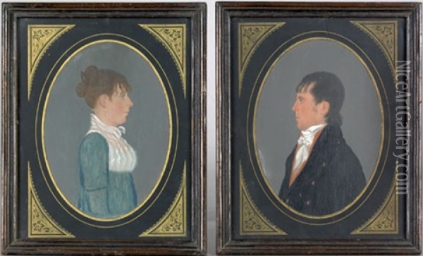 Profile Portraits Of A Husband (+ Profile Portrait Of His Wife; Pair) Oil Painting - Jacob Eichholtz