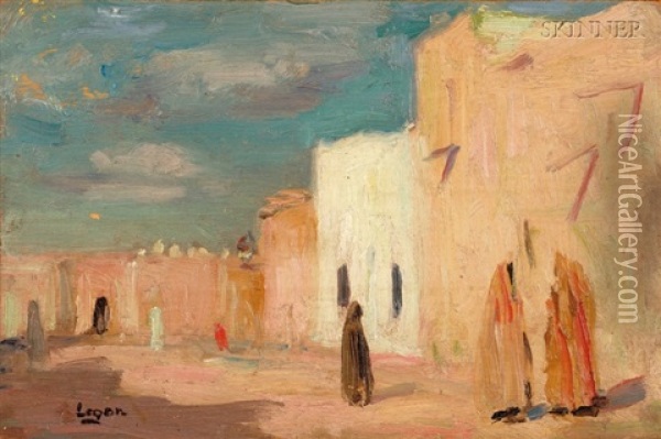 Street Scene (+ North African Landscape With Goat; 2 Works) Oil Painting - Robert Henry Logan