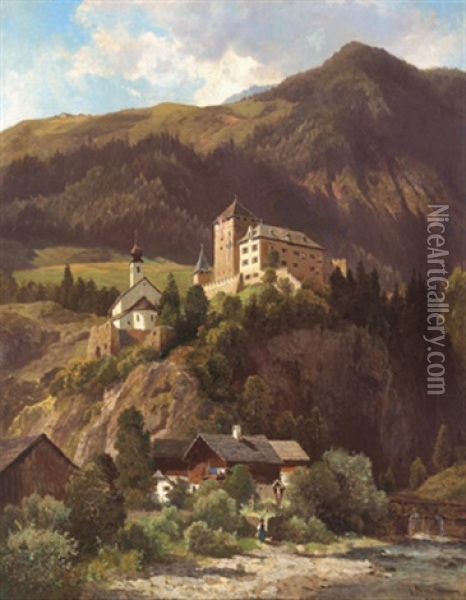 Blick Auf Schlos Groppenstein Im Molltal, Karnten Oil Painting - Leopold Munsch