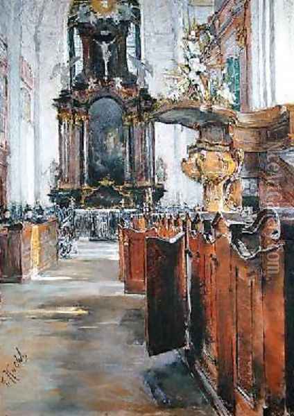 Interior of St. Michaelis in Hamburg Oil Painting - Gotthardt Kuehl
