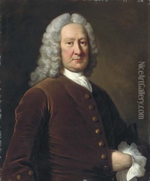 Portrait Of Edward Stone In A Brown Velvet Coat And White Cravat Oil Painting - Christopher Steele