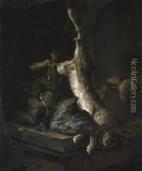 A Hare Suspended From A Nail Oil Painting - Cornelis van Lelienbergh