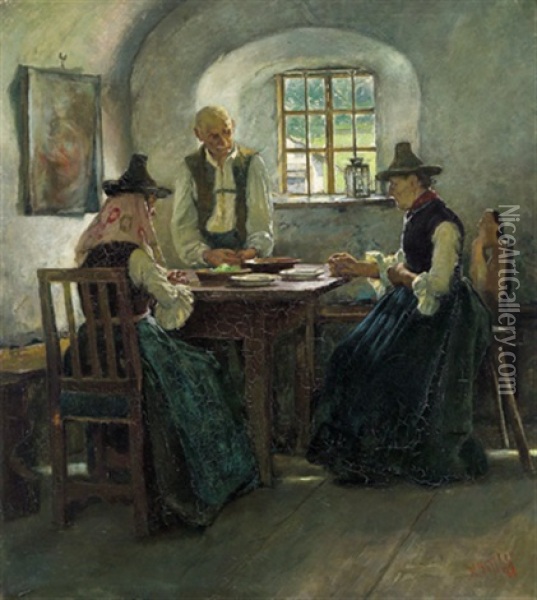 Mittagsmahl Oil Painting - Hugo Loffler