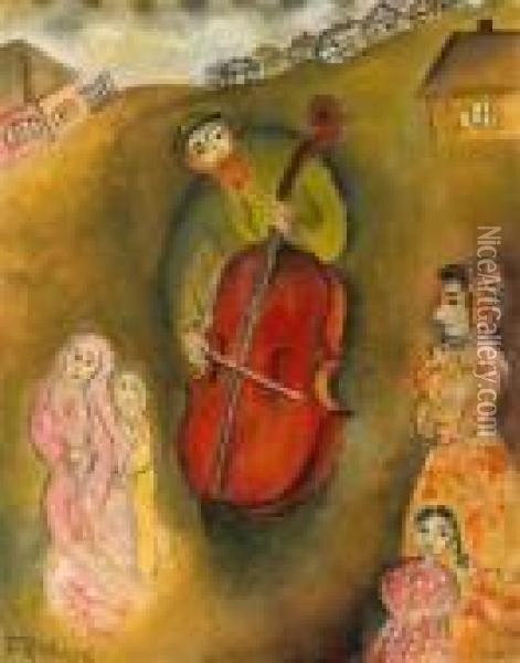 Musician In The Shtetl Oil Painting - Issachar ber Ryback