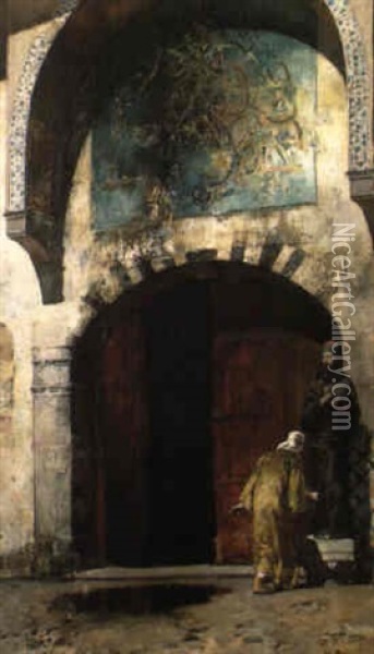 Outside The Gate Oil Painting - Alberto Pasini
