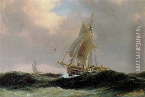 Sejlskibe Pa Havet, Aftenstemning Oil Painting - Vilhelm Melbye