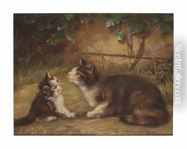 Two Cats Oil Painting - John Henry Dolph