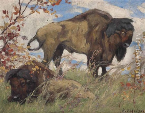 Bison Oil Painting - Konstantin Semionovich Vysotsky