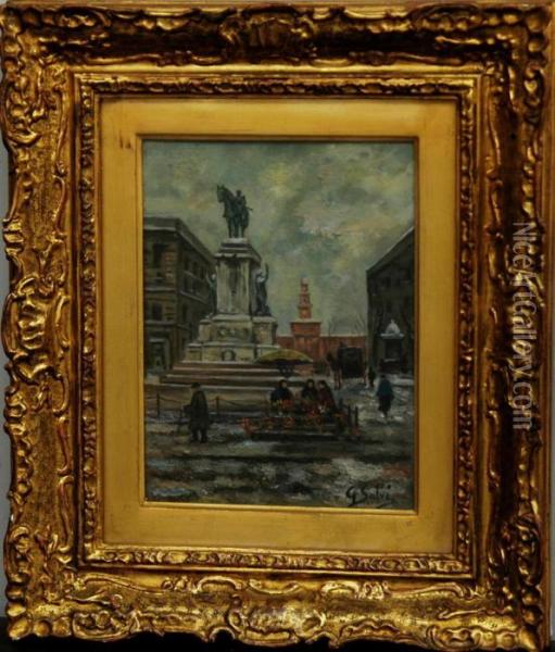 Scorcio Di Milano Col Castello Sullo Sfondo Oil Painting - Adolf Kaufmann