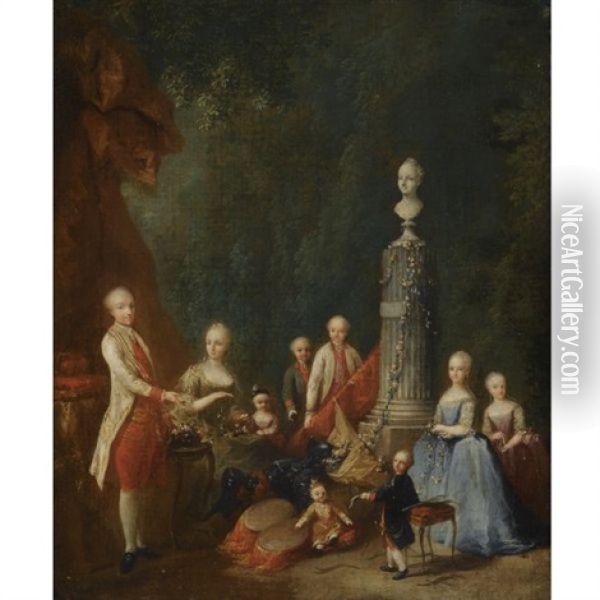 Portrait Of A Noble Family In A Garden Oil Painting - Martin van Meytens the Younger