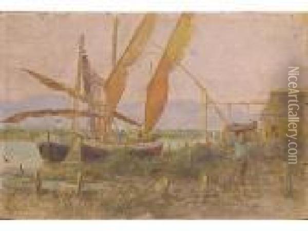Barche Di Pescatori Con Figura Oil Painting - Francesco Gioli