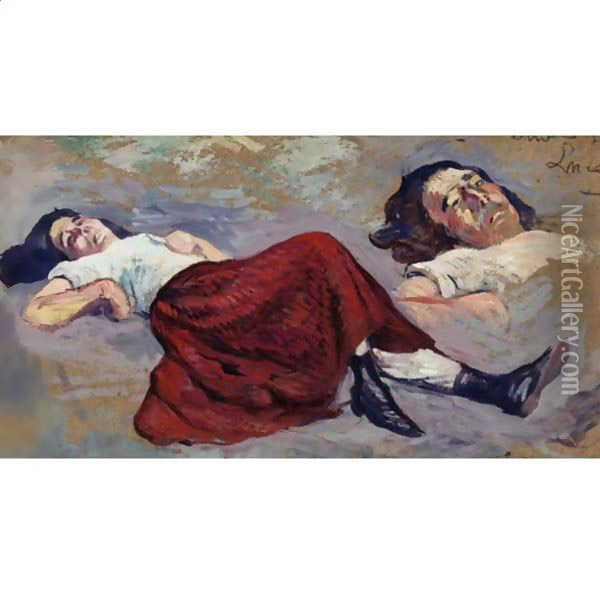 Jeune Femme Allongee Oil Painting - Maximilien Luce