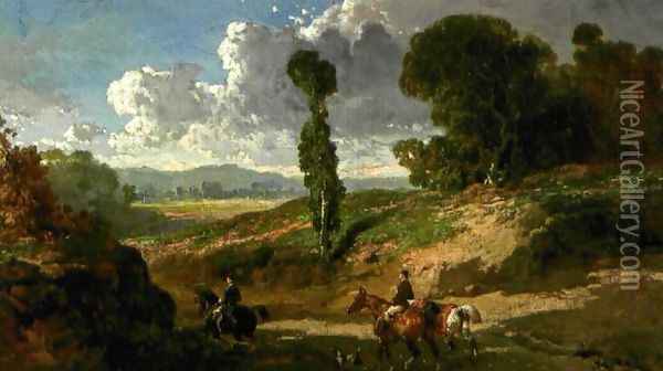 Two riders in a valley Oil Painting - Alfred Dedreux