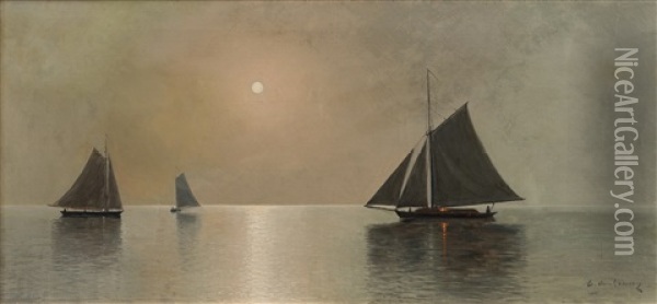 Moonlit Seascape Oil Painting - Erik Abrahamsson